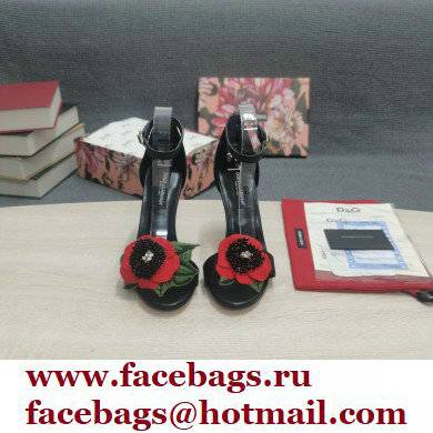 Dolce  &  Gabbana DG Logo Heel 10.5cm Black Red Roses Sandals Black 2022